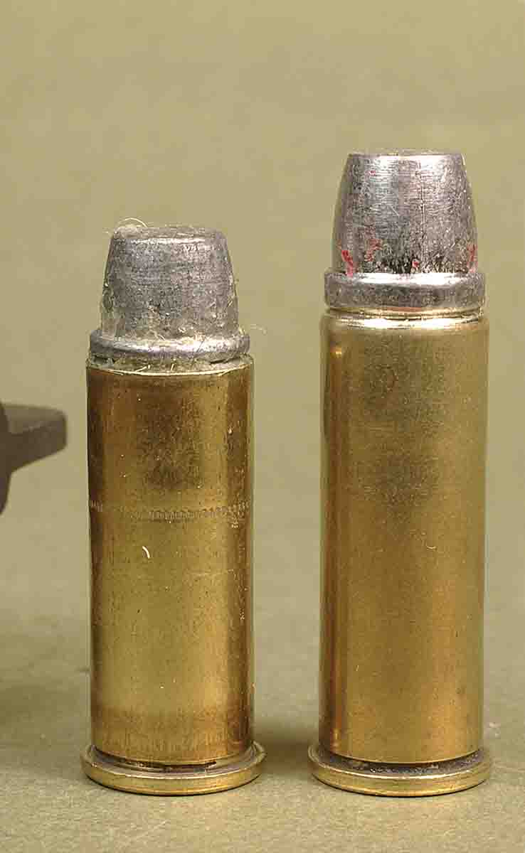 A .44 Magnum revolver can shoot .44 Specials (left) or magnums.